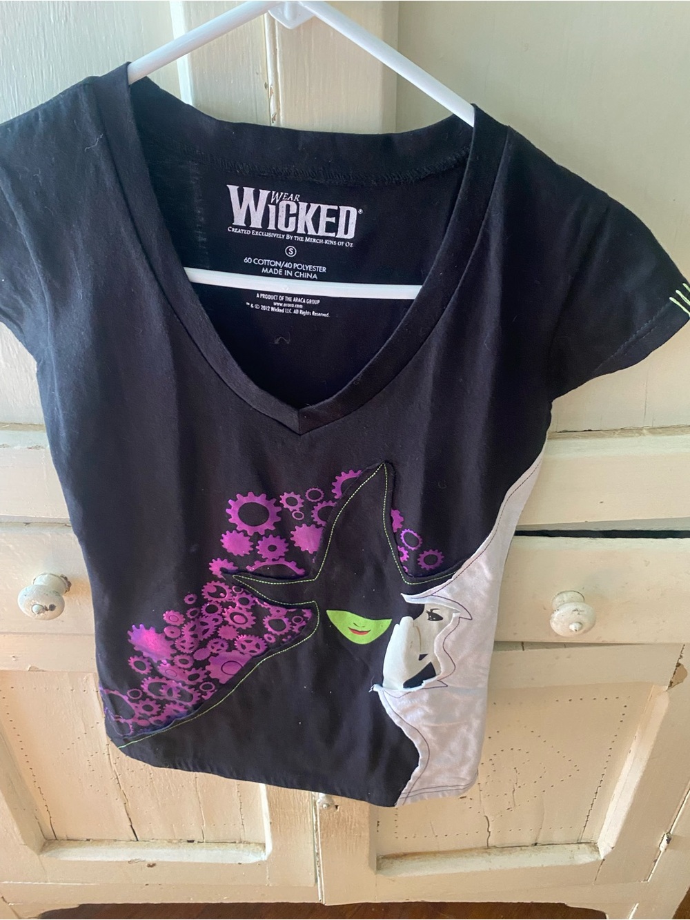 Wicked Graphic V-Neck Tee in Black with Purple and Green Accents